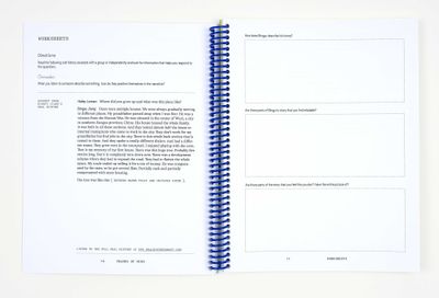 Open spread of workbook with worksheets